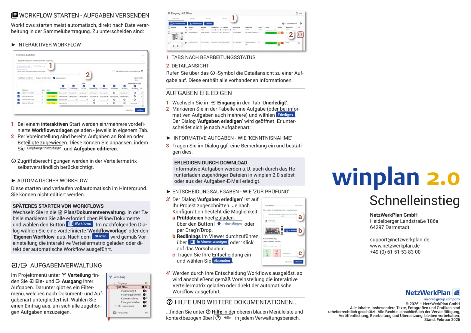 winplan 2.0 Schnelleinstieg, Seite 2: Workflow starten, Aufgabenverwaltung und Aufgaben erledigen